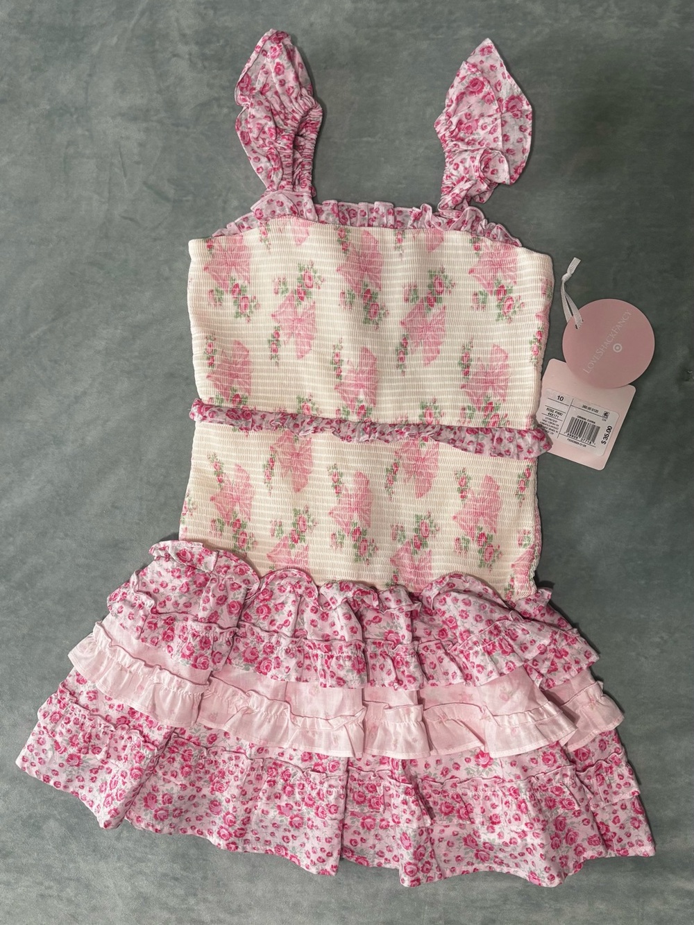LoveShackFancy Pink Floral Ruffle Tiered Sundress for Girls